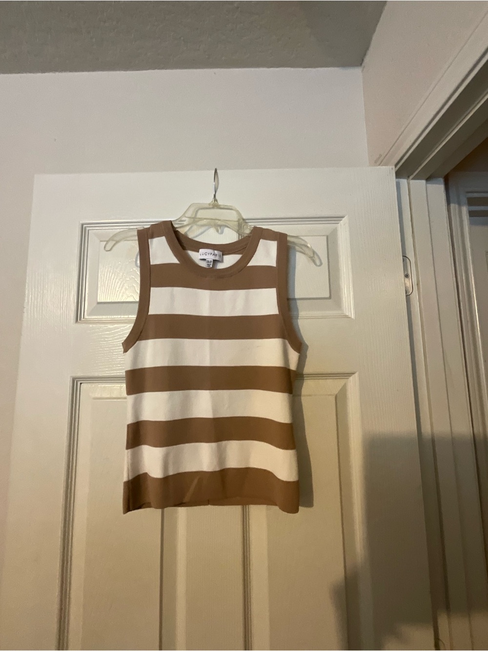 Boutique Striped Sleeveless Knit Tank Top - Brown & White